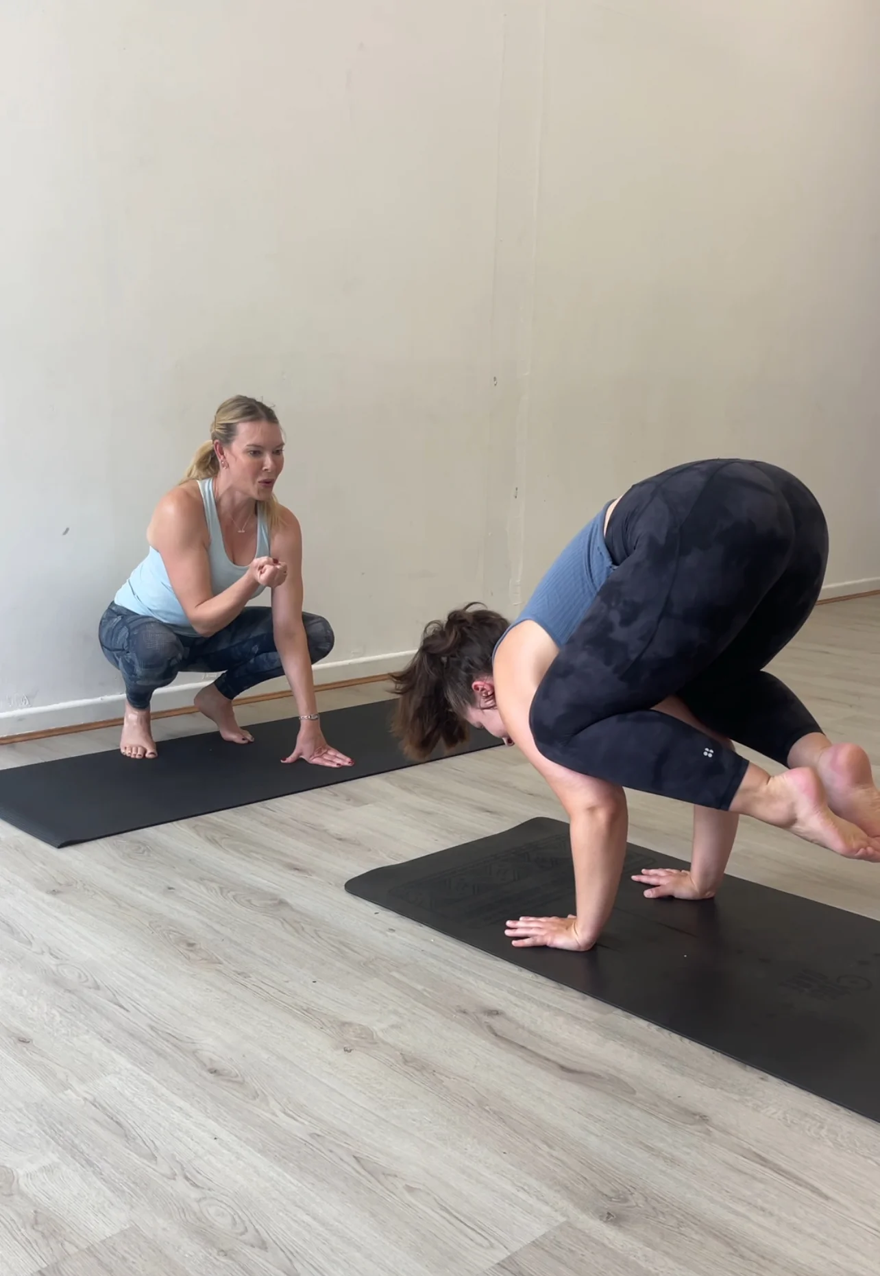 Practicing a crow pose with Diane in Bath