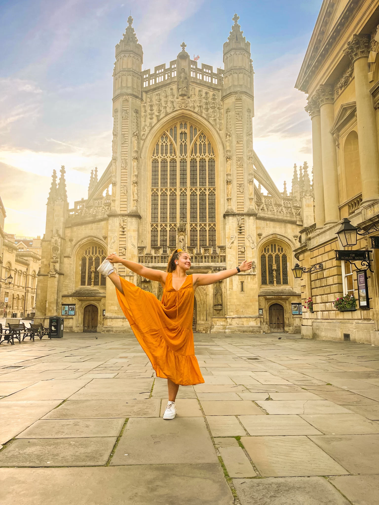 Practicing yoga at Bath Abbey