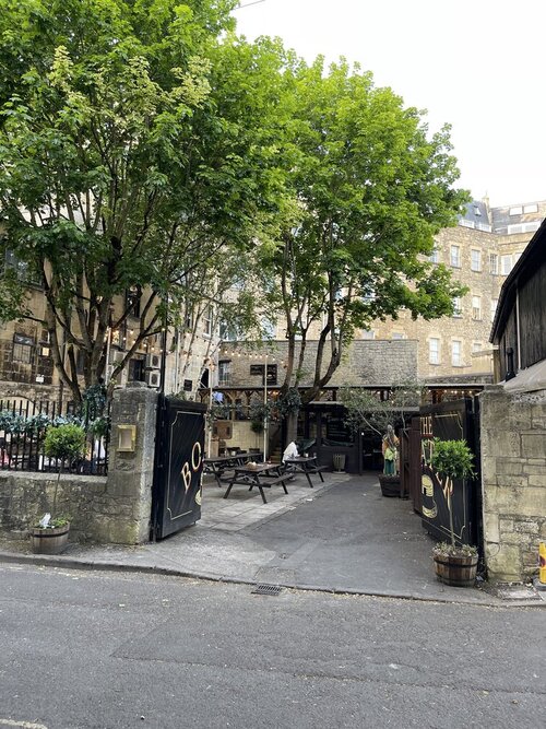 The beer garden of The Boater by Pulteney Bridge