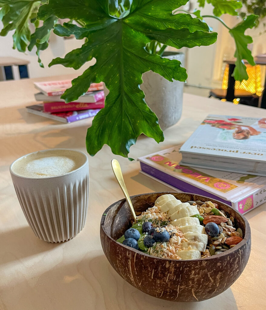 Coffee and a smoothie bowl at The Nook