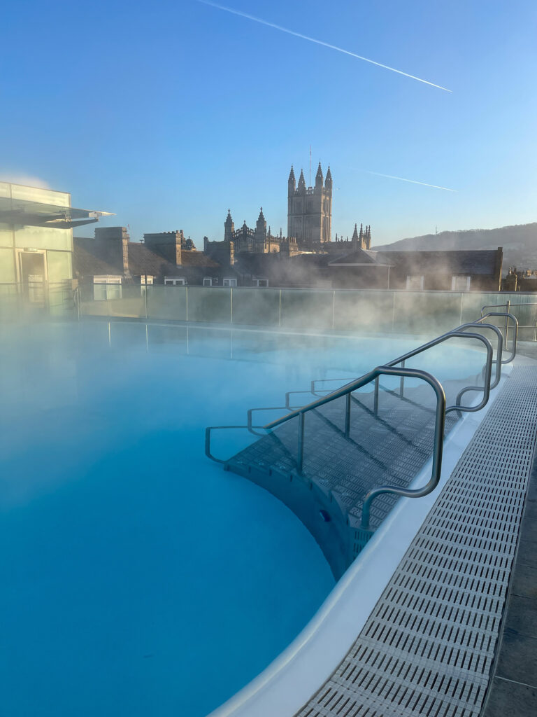 Thermae Bath Spa's rooftop pool at sunrise