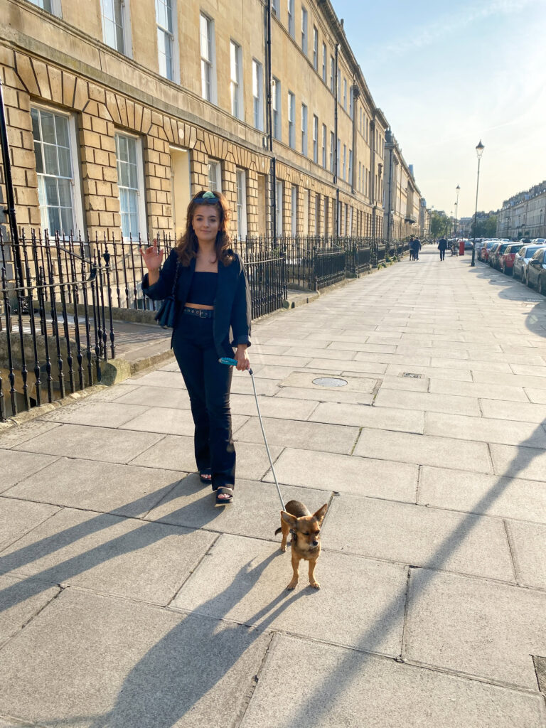 Walking through Bath with a dog